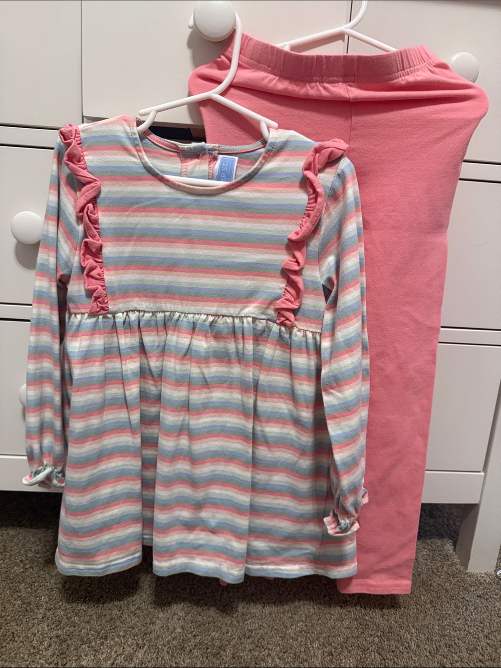 Trotter Street KidsGirls Pink Striped Ruffle Long-Sleeve top with pant set